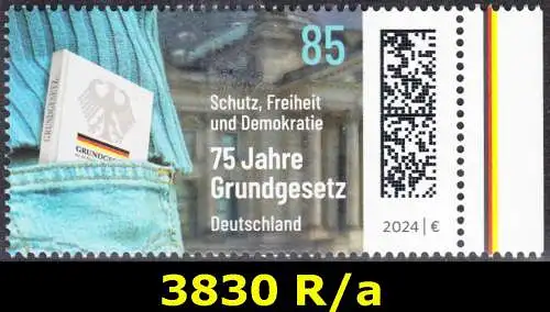 BUND 2024 Michel-# 3830 postfrisch EINZELMARKE RAND rechts (a)