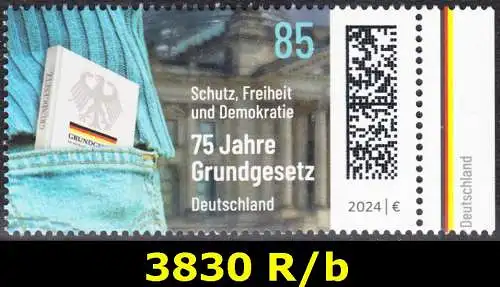 BUND 2024 Michel-# 3830 postfrisch EINZELMARKE RAND rechts (b)