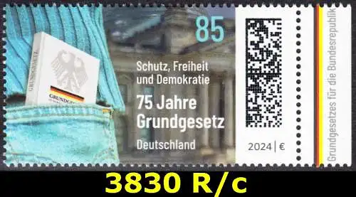 BUND 2024 Michel-# 3830 postfrisch EINZELMARKE RAND rechts (c)