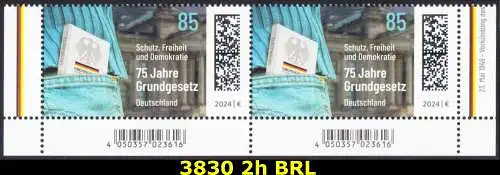 BUND 2024 Michel-# 3830 postfrisch horiz.PAAR ECKRÄNDER unten rechts/links