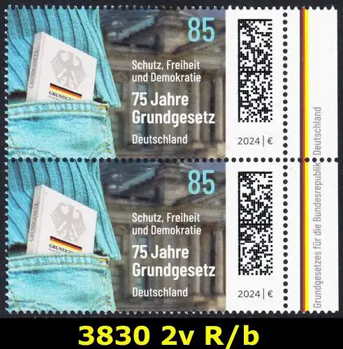 BUND 2024 Michel-# 3830 postfrisch vert.PAAR RÄNDER rechts (b)