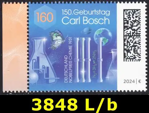 BUND 2024 Michel-# 3848 postfrisch EINZELMARKE RAND links (b)