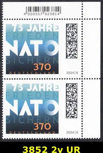 BUND 2024 Michel-# 3852 postfrisch vert.PAAR ECKRAND oben rechts