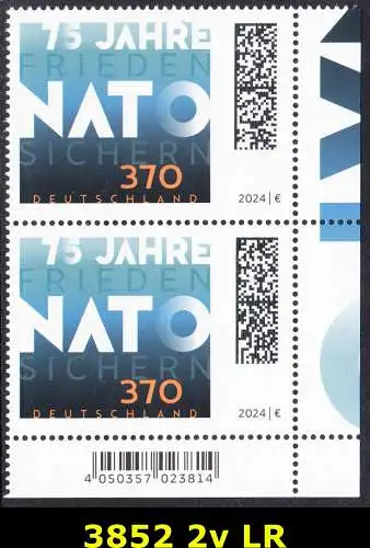 BUND 2024 Michel-# 3852 postfrisch vert.PAAR ECKRAND unten rechts