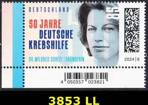 BUND 2024 Michel-# 3853 postfrisch EINZELMARKE ECKRAND unten links