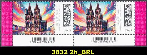 BUND 2024 Michel-# 3832 postfrisch horiz.PAAR ECKRÄNDER unten rechts/links