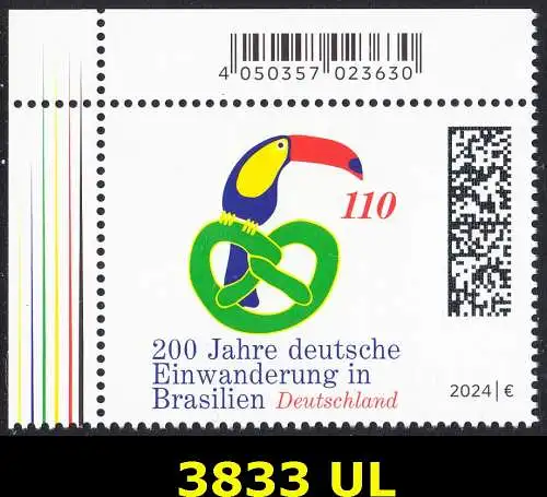 BUND 2024 Michel-# 3833 postfrisch EINZELMARKE ECKRAND oben links