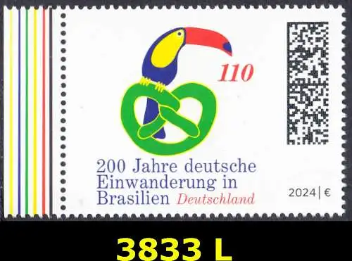 BUND 2024 Michel-# 3833 postfrisch EINZELMARKE RAND links