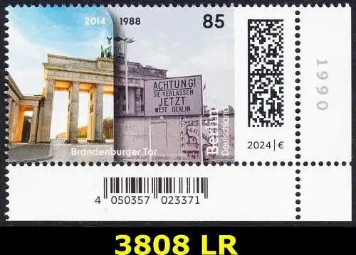 BUND 2024 Michel-# 3808 postfrisch EINZELMARKE ECKRAND unten rechts