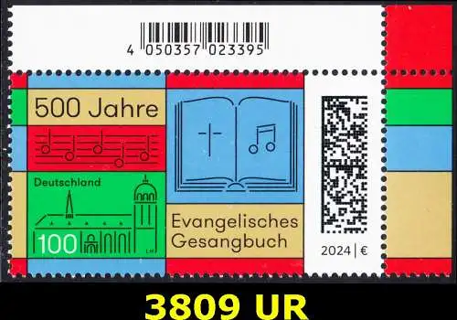 BUND 2024 Michel-# 3809 postfrisch EINZELMARKE ECKRAND oben rechts