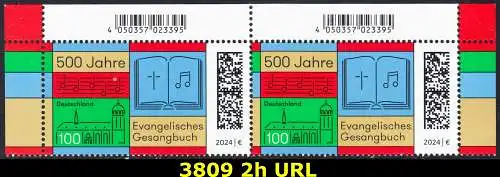 BUND 2024 Michel-# 3809 postfrisch horiz.PAAR ECKRÄNDER oben rechts/links