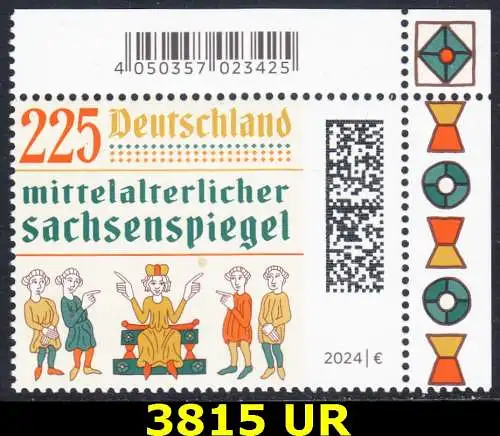 BUND 2024 Michel-# 3815 postfrisch EINZELMARKE ECKRAND oben rechts