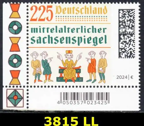 BUND 2024 Michel-# 3815 postfrisch EINZELMARKE ECKRAND unten links