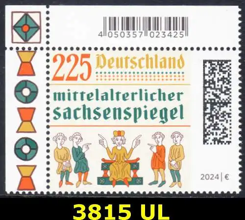 BUND 2024 Michel-# 3815 postfrisch EINZELMARKE ECKRAND oben links