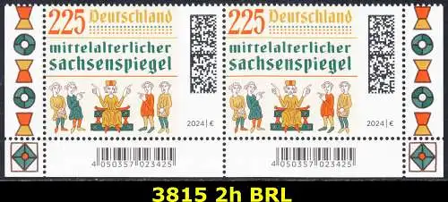 BUND 2024 Michel-# 3815 postfrisch horiz.PAAR ECKRÄNDER unten rechts/links
