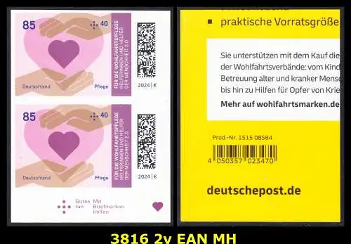 BUND 2024 Michel-# 3816 postfrisch vert.PAAR w/ EAN (Folioset)