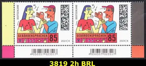 BUND 2024 Michel-# 3819 postfrisch horiz.PAAR ECKRÄNDER unten rechts/links 