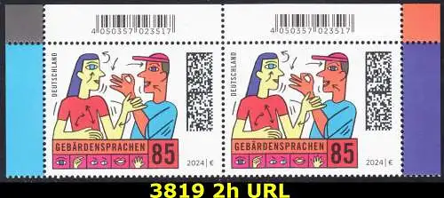 BUND 2024 Michel-# 3819 postfrisch horiz.PAAR ECKRÄNDER oben rechts/links 