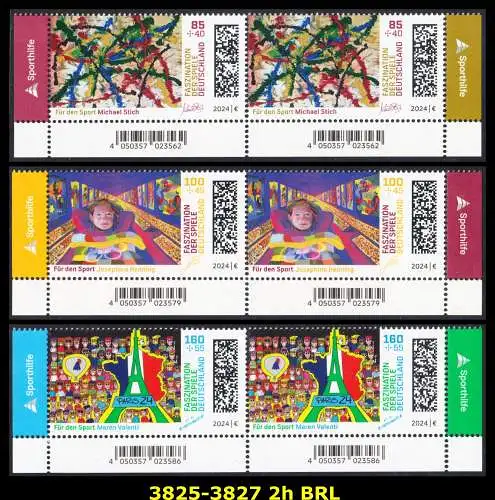 BUND 2024 Michel-# 3825-3827 postfrisch SATZ(3) horiz.PAARE ECKRÄNDER unten rechts/links