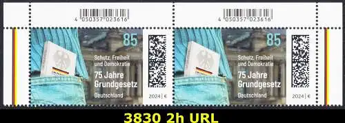 BUND 2024 Michel-# 3830 postfrisch horiz.PAAR ECKRÄNDER oben rechts/links