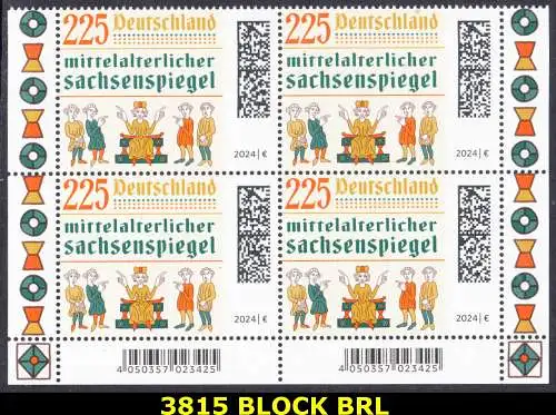 BUND 2024 Michel-# 3815 postfrisch BLOCK ECKRÄNDER unten rechts/links 