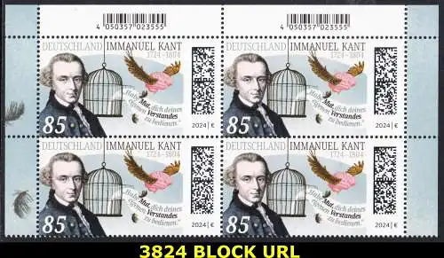 BUND 2024 Michel-# 3824 postfrisch BLOCK ECKRÄNDER oben rechts/links