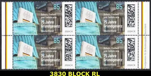 BUND 2024 Michel-# 3830 postfrisch BLOCK RÄNDER rechts/links 