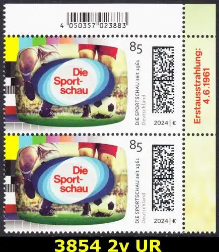 BUND 2024 Michel-# 3854 postfrisch vert.PAAR ECKRAND oben rechts