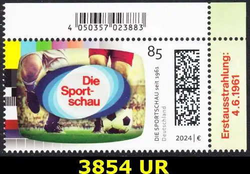 BUND 2024 Michel-# 3854 postfrisch EINZELMARKE ECKRAND oben rechts