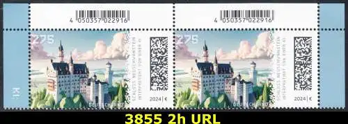 BUND 2024 Michel-# 3855 postfrisch horiz.PAAR ECKRÄNDER oben rechts & links