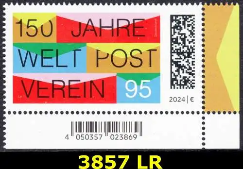 BUND 2024 Michel-# 3857 postfrisch EINZELMARKE ECKRAND unten rechts 