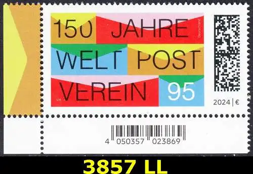 BUND 2024 Michel-# 3857 postfrisch EINZELMARKE ECKRAND unten links