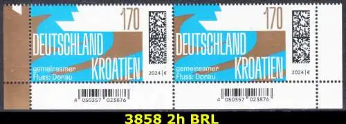 BUND 2024 Michel-# 3858 postfrisch horiz.PAAR ECKRÄNDER unten rechts & links 