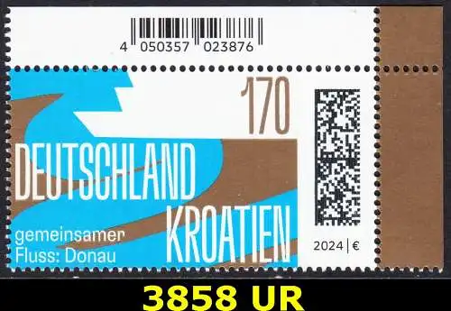 BUND 2024 Michel-# 3858 postfrisch EINZELMARKE ECKRAND oben rechts