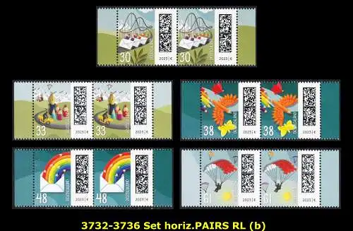 BUND 2023 Michel-# 3732-3736 postfrisch SATZ(5) horiz.PAARE RÄNDER rechts/links