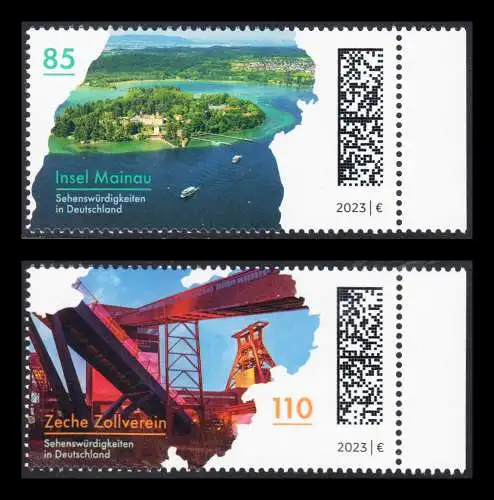 BUND 2023 Michel-# 3738-3739 postfrisch SATZ(2) EINZELMARKEN RÄNDER rechts