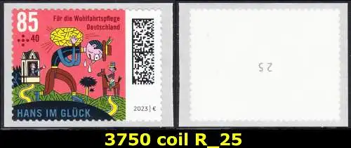 BUND 2023 Michel-# 3750 postfrisch EINZELMARKE (coil) m/ rücks.Rollen-# 25 -selbstklebend- 