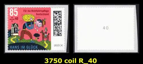 BUND 2023 Michel-# 3750 postfrisch EINZELMARKE (coil) m/ rücks.Rollen-# 40 -selbstklebend- 