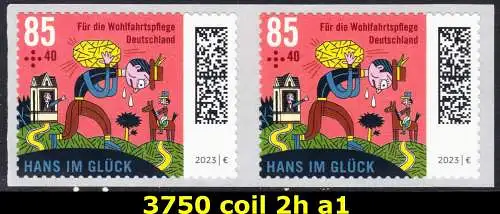 BUND 2023 Michel-# 3750 postfrisch horiz.PAAR (coils) -selbstklebend- (a1)