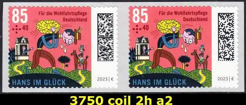 BUND 2023 Michel-# 3750 postfrisch horiz.PAAR (coils) -selbstklebend- (a2)