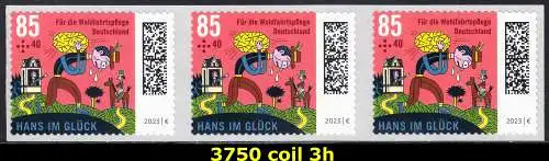 BUND 2023 Michel-# 3750 postfrisch horiz.STRIP(3) (coils) -selbstklebend- 