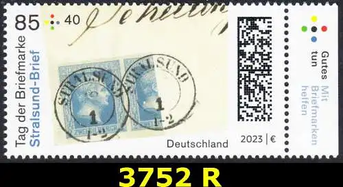 BUND 2023 Michel-# 3752 postfrisch EINZELMARKE RAND rechts