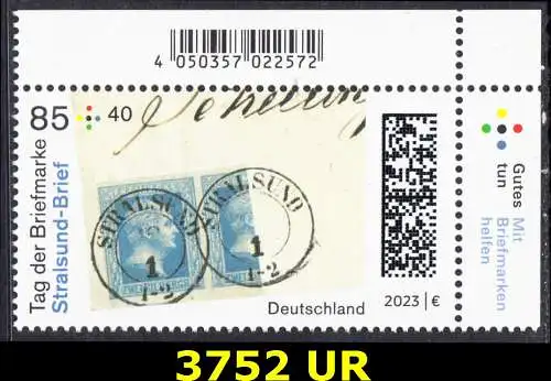 BUND 2023 Michel-# 3752 postfrisch EINZELMARKE ECKRAND oben rechts