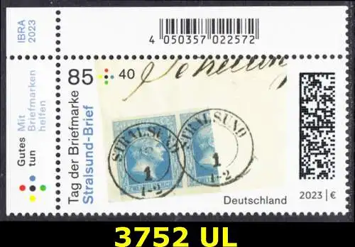 BUND 2023 Michel-# 3752 postfrisch EINZELMARKE ECKRAND oben links