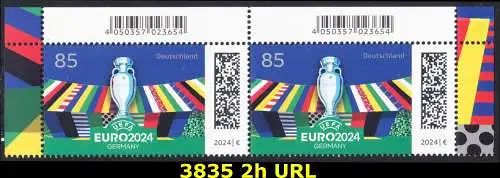 BUND 2024 Michel-# 3835 postfrisch horiz.PAAR ECKRÄNDER oben rechts/links