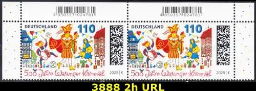 BUND 2025 Michel-# 3888 postfrisch horiz.PAAR ECKRÄNDER oben rechts/links
