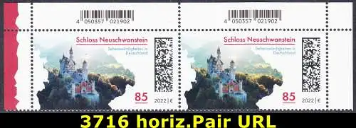 BUND 2022 Michel-# 3716 postfrisch horiz.PAAR ECKRÄNDER oben rechts/links