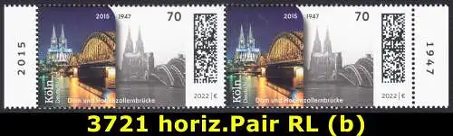 BUND 2022 Michel-# 3721 postfrisch horiz.PAAR RÄNDER rechts/links