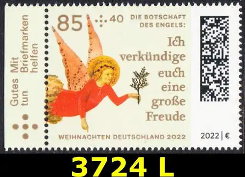 BUND 2022 Michel-# 3724 postfrisch EINZELMARKE RAND links 