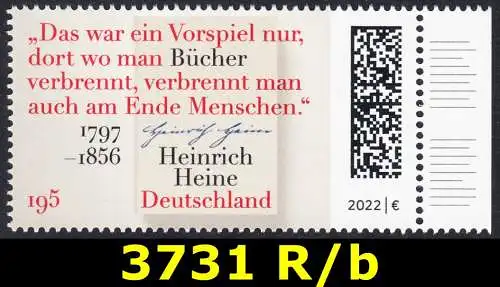 BUND 2022 Michel-# 3731 postfrisch EINZELMARKE RAND rechts (b)